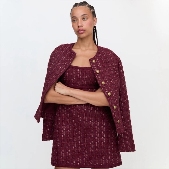 Hill House The Valentina Jacket in Burgundy Tweed NWT Size XS - Picture 2 of 10